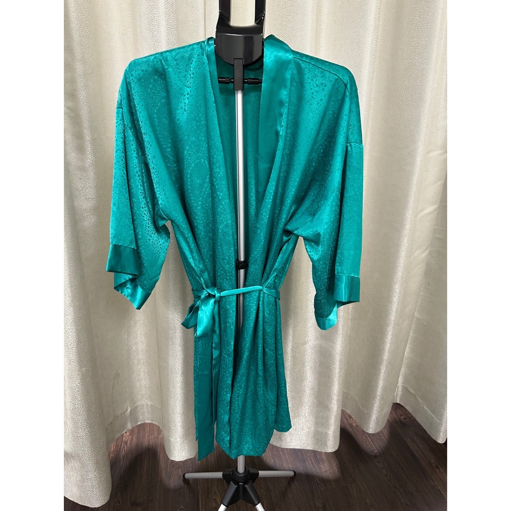 Vintage Victoria's Secret Gold Label Teal‎ Paisley Satin Robe Kimono OS